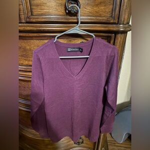 New York & Company Plum V-Neck Top Sweater